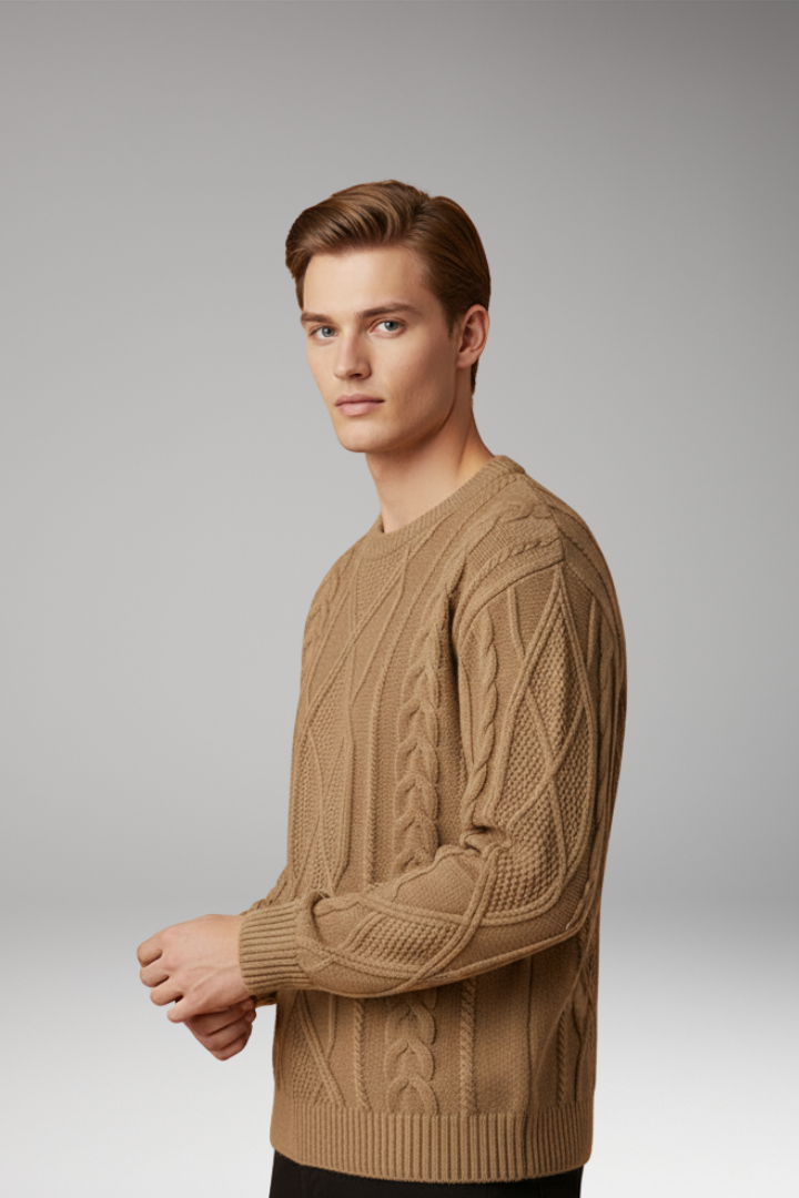 Men's Cable Knit Sweater Ribbed Edges