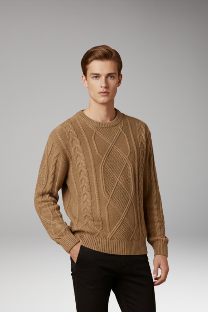 Men's Cable Knit Sweater Ribbed Edges