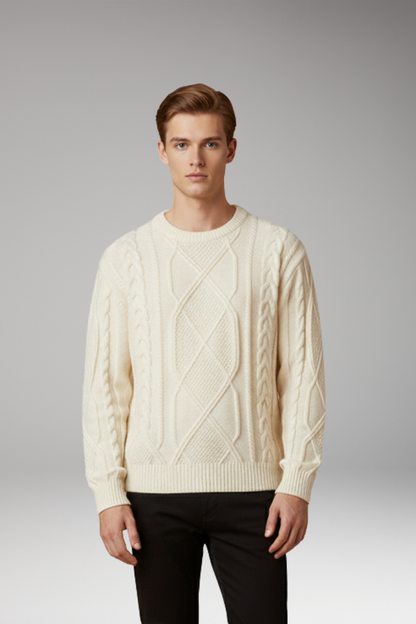 Men's Cable Knit Sweater Ribbed Edges