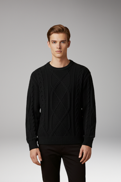 Men's Cable Knit Sweater Ribbed Edges