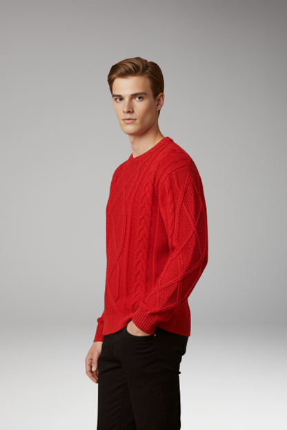 Men's Cable Knit Sweater Ribbed Edges