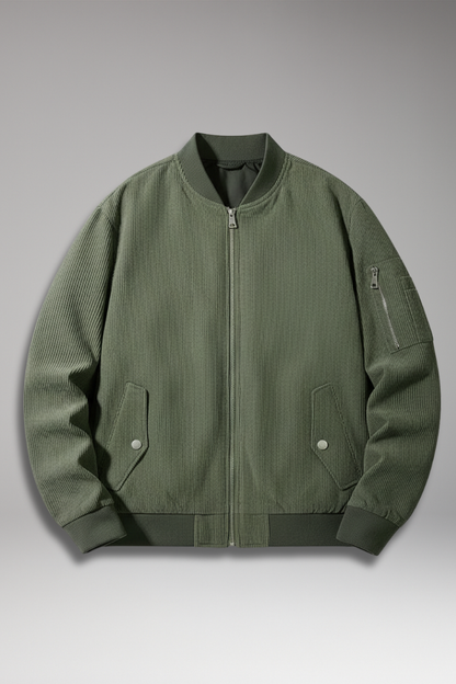 Men's Corduroy Bomber Jacket Ribbed Trim - VibreMode