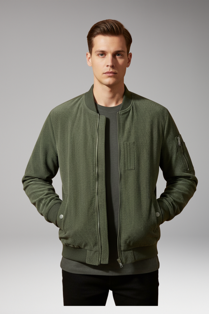 Men's Corduroy Bomber Jacket Ribbed Trim