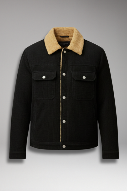 Men's Corduroy Jacket Fleece Lined Snap Button - VibreMode