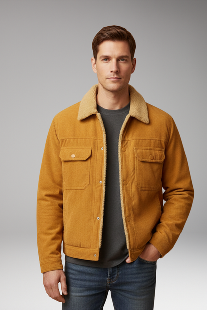 Men's Corduroy Jacket Fleece Lined Snap Button