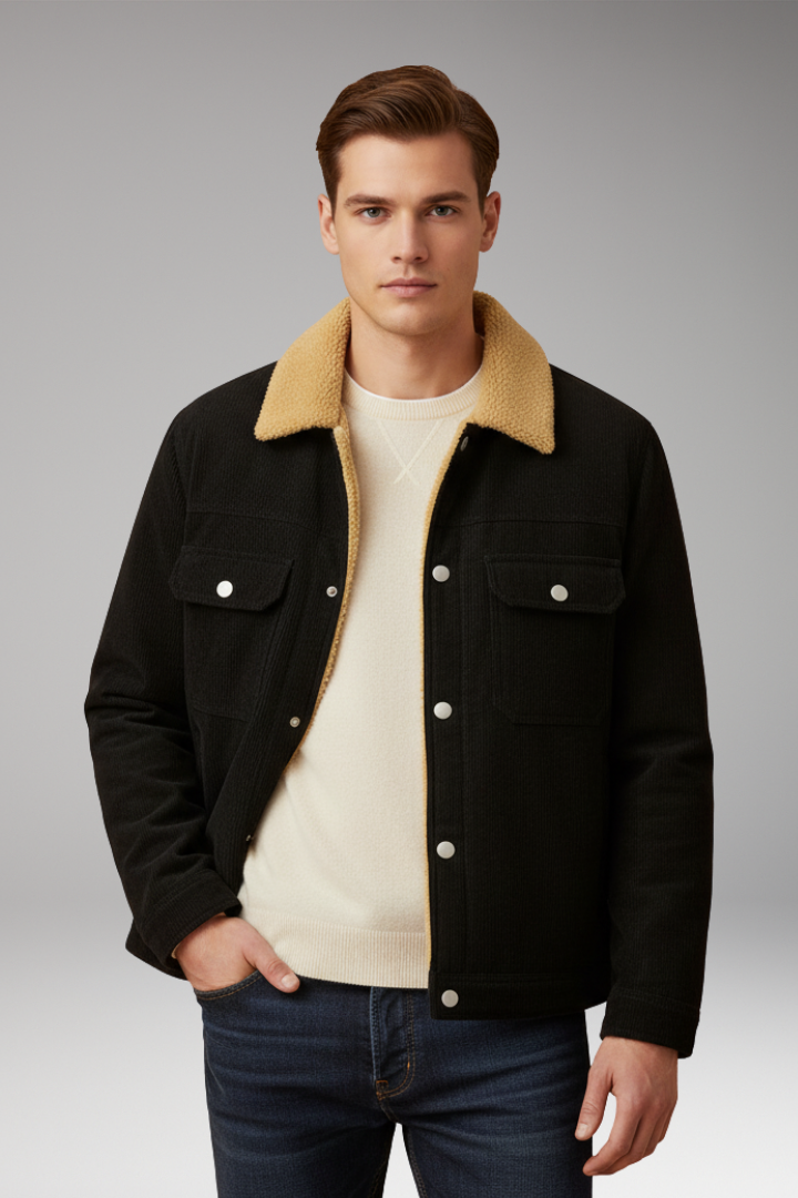 Men's Corduroy Jacket Fleece Lined Snap Button