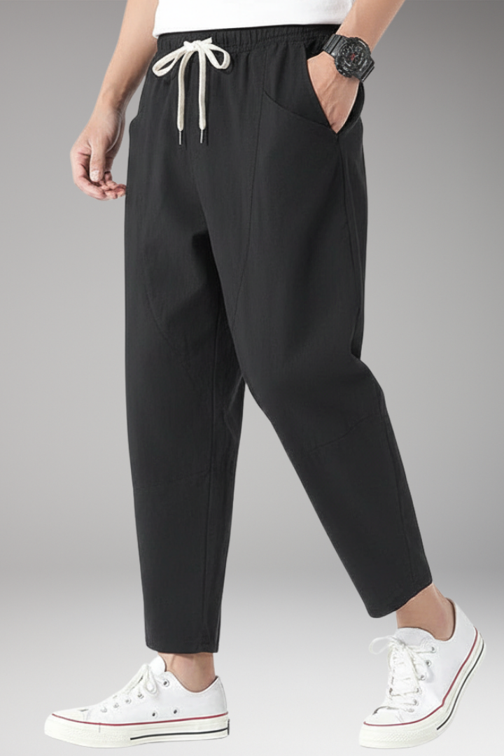 Men's Cropped Elastic Waist Pants with Side Pockets