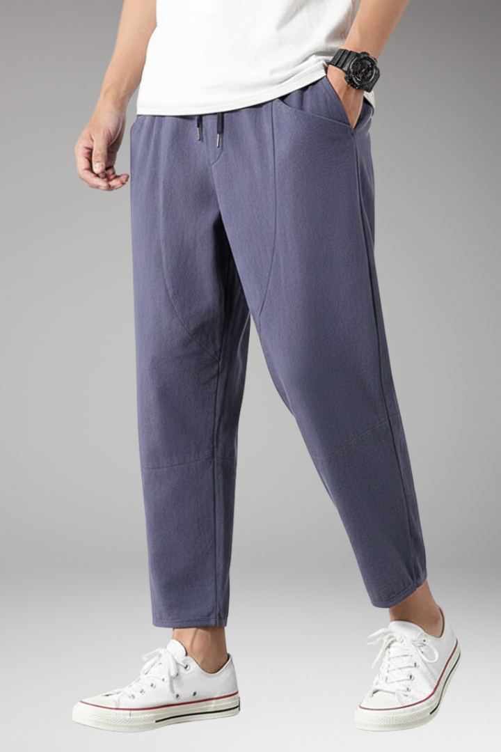 Men's Cropped Elastic Waist Pants with Side Pockets