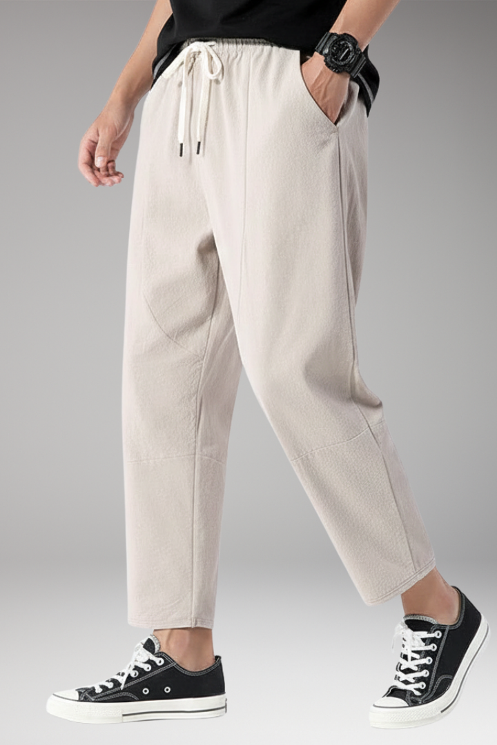 Men's Cropped Elastic Waist Pants with Side Pockets