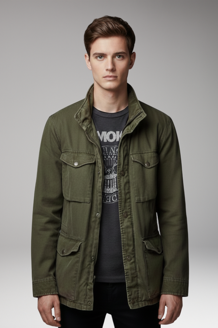 Men's Field Jacket Waterproof Snap Pockets