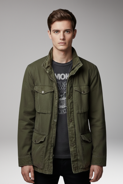 Men's Field Jacket Waterproof Snap Pockets
