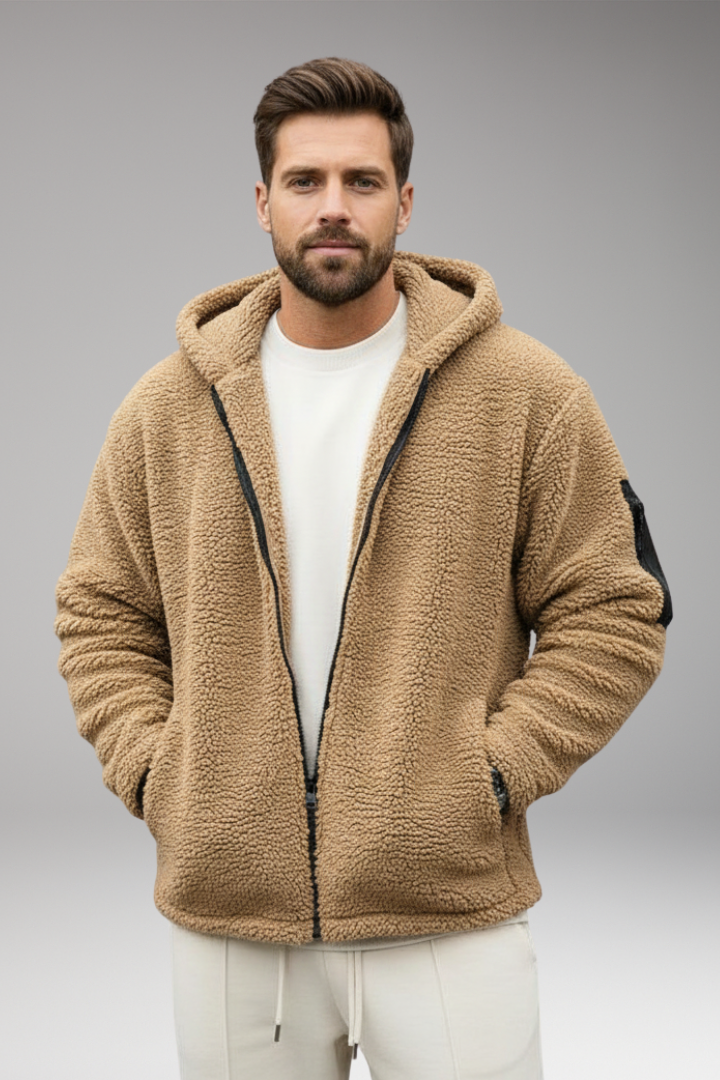 Men's Hooded Zip Jacket Pouch Pockets