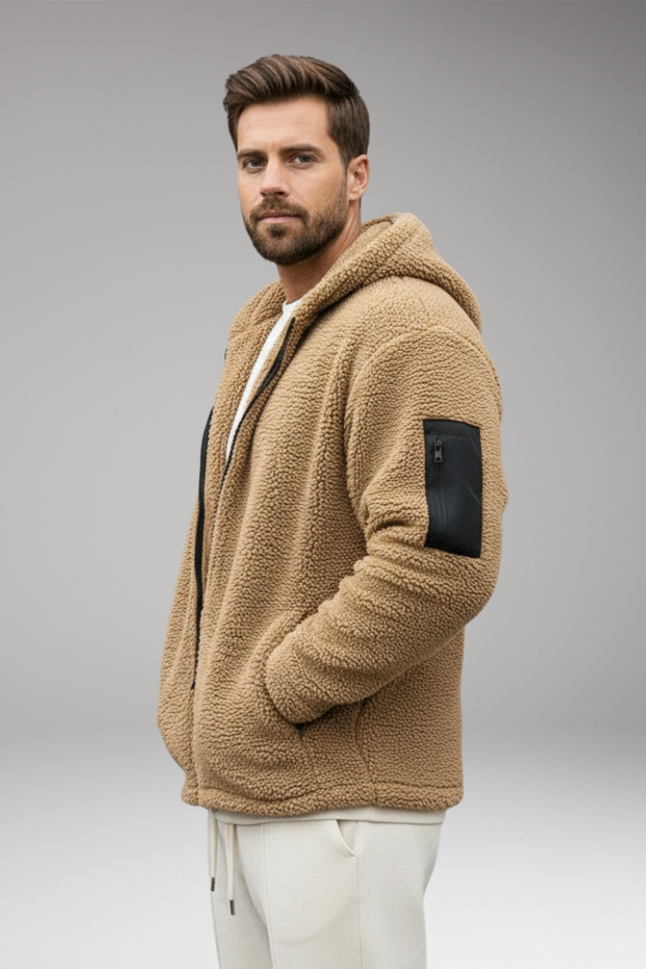 Men's Hooded Zip Jacket Pouch Pockets