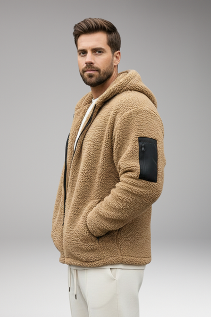 Men's Hooded Zip Jacket Pouch Pockets