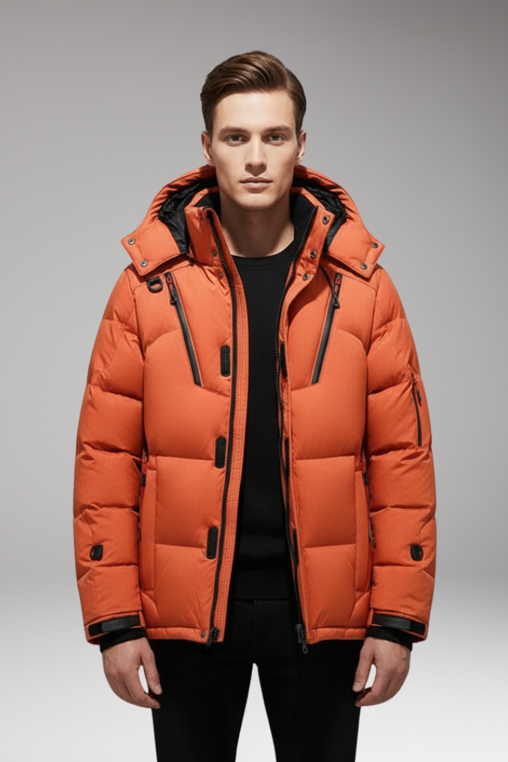 Men's Puffer Jacket Hooded Zip Front