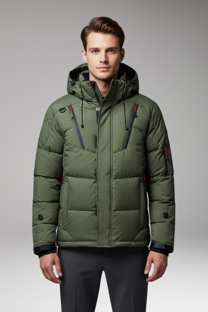 Men's Puffer Jacket Hooded Zip Front