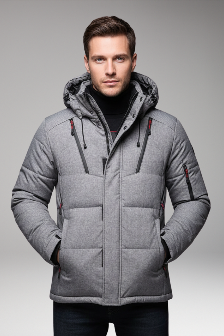 Men's Puffer Jacket Hooded Zip Front