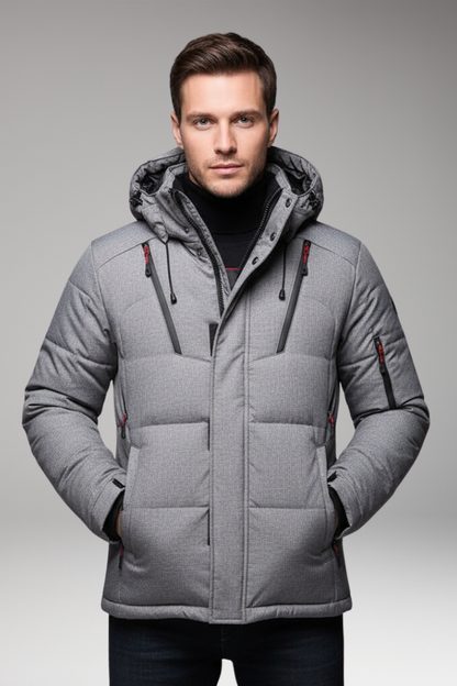 Men's Puffer Jacket Hooded Zip Front