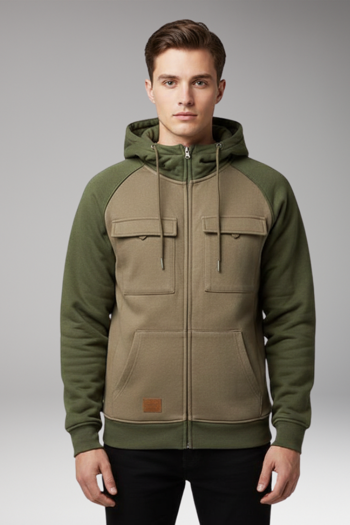 Men's Hooded Jacket Raglan Sleeves Zip Front Sweatshirt