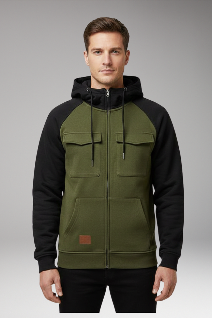 Men's Hooded Jacket Raglan Sleeves Zip Front Sweatshirt
