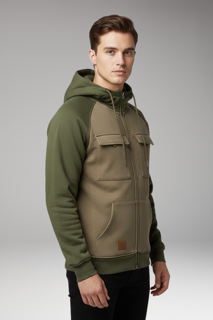 Men's Hooded Jacket Raglan Sleeves Zip Front Sweatshirt