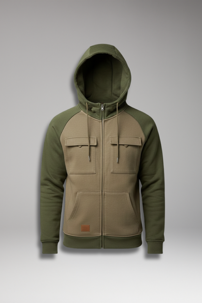 Men's Hooded Jacket Raglan Sleeves Zip Front Sweatshirt - VibreMode