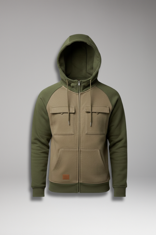Men's Hooded Jacket Raglan Sleeves Zip Front Sweatshirt - VibreMode