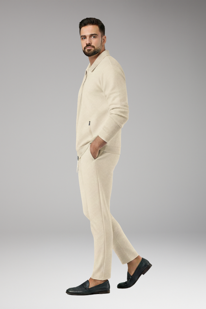 Men's Lapel Collar Jacket Pants Set Waffle Texture