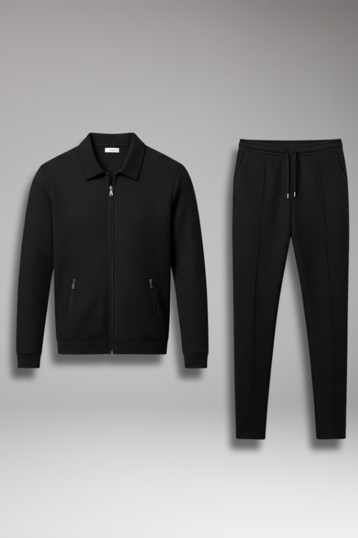 Men's Lapel Collar Jacket Pants Set Waffle Texture - VibreMode