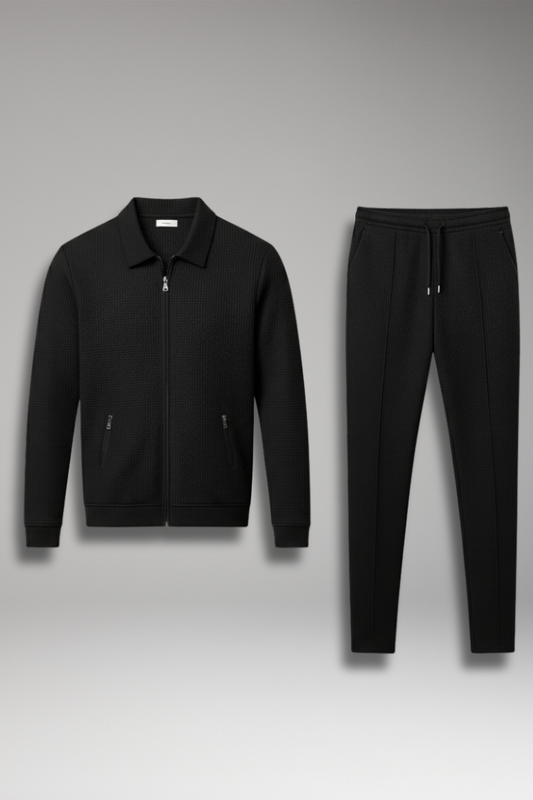 Men's Lapel Collar Jacket Pants Set Waffle Texture - VibreMode