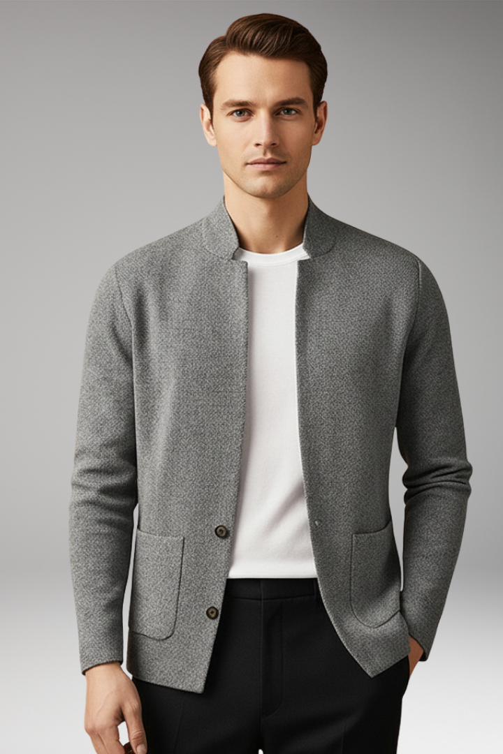 Men's Knit Cardigan Stand Collar Two Button