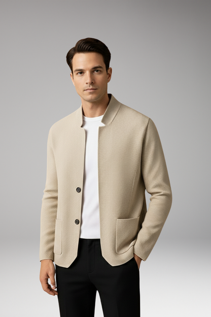 Men's Knit Cardigan Stand Collar Two Button