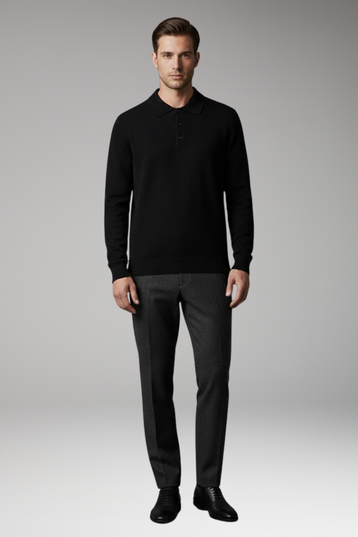 Men's Knitted Polo Shirt Button Front