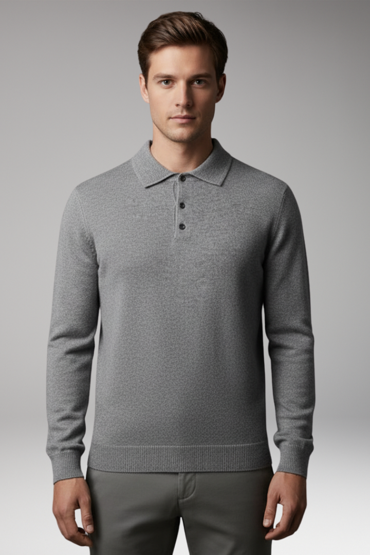 Men's Knitted Polo Shirt Button Front