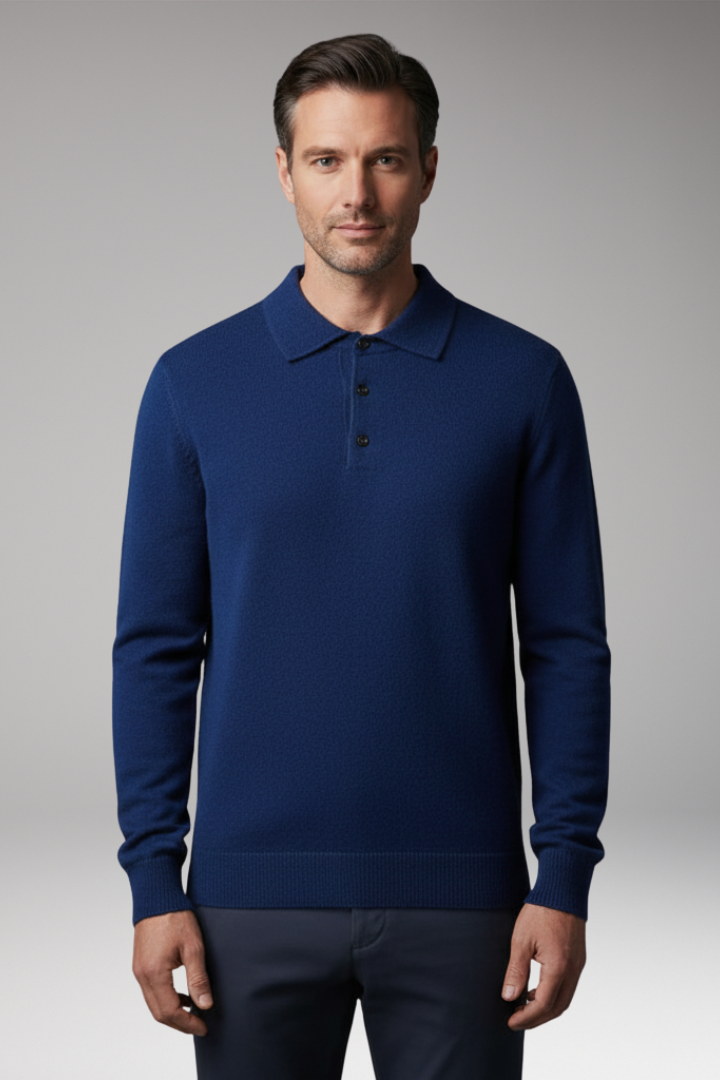 Men's Knitted Polo Shirt Button Front