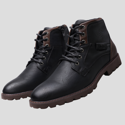 Men's Leather Zip Boots Durable Black - VibreMode