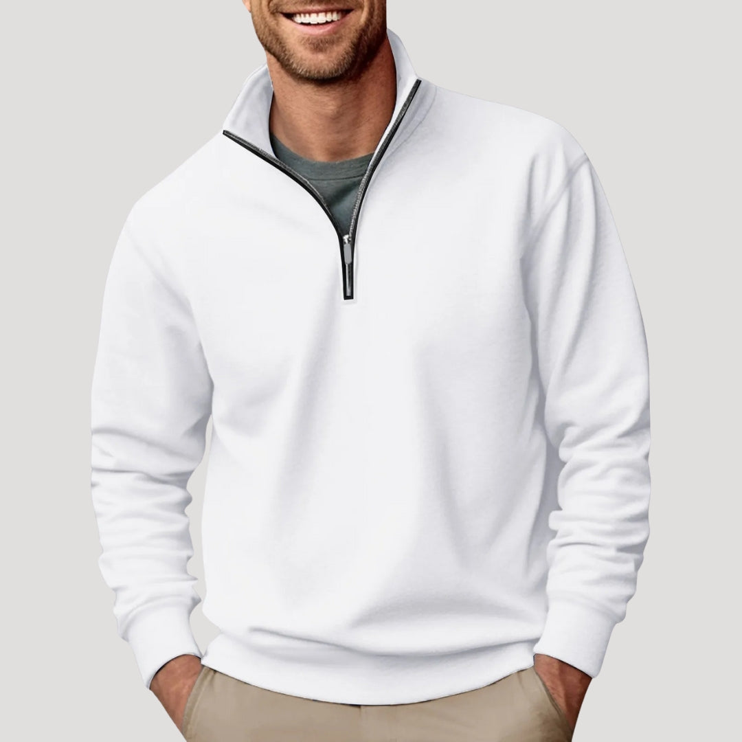 Relaxed Fit Men's Quarter Zip Pullover Sweatshirt - VibreMode