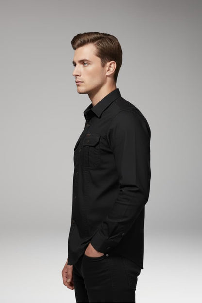 Men's Long Sleeve Cargo Shirt Chest Pockets