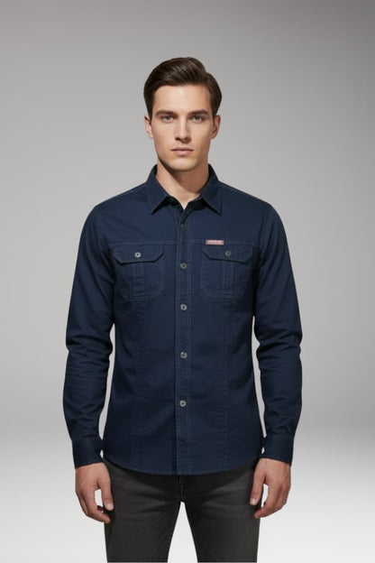 Men's Long Sleeve Cargo Shirt Chest Pockets
