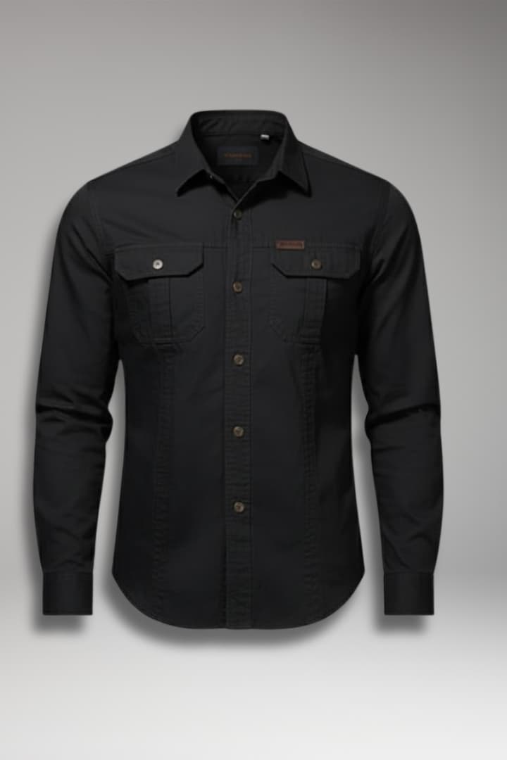 Men's Long Sleeve Cargo Shirt Chest Pockets - VibreMode