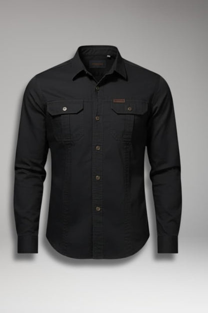 Men's Long Sleeve Cargo Shirt Chest Pockets - VibreMode