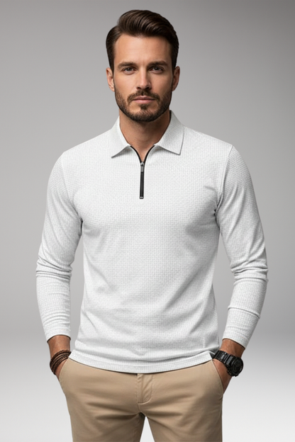 Men's Long Sleeve Polo Zipper Textured Shirt