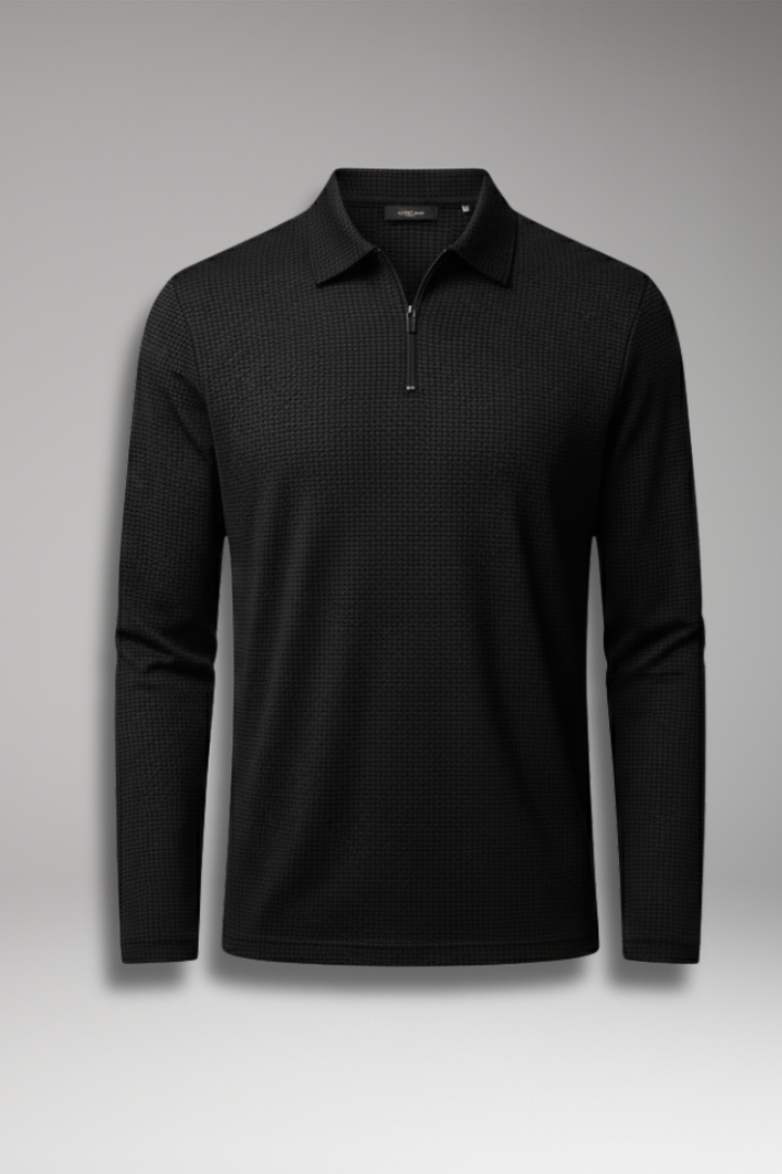 Men's Long Sleeve Polo Zipper Textured Shirt - VibreMode