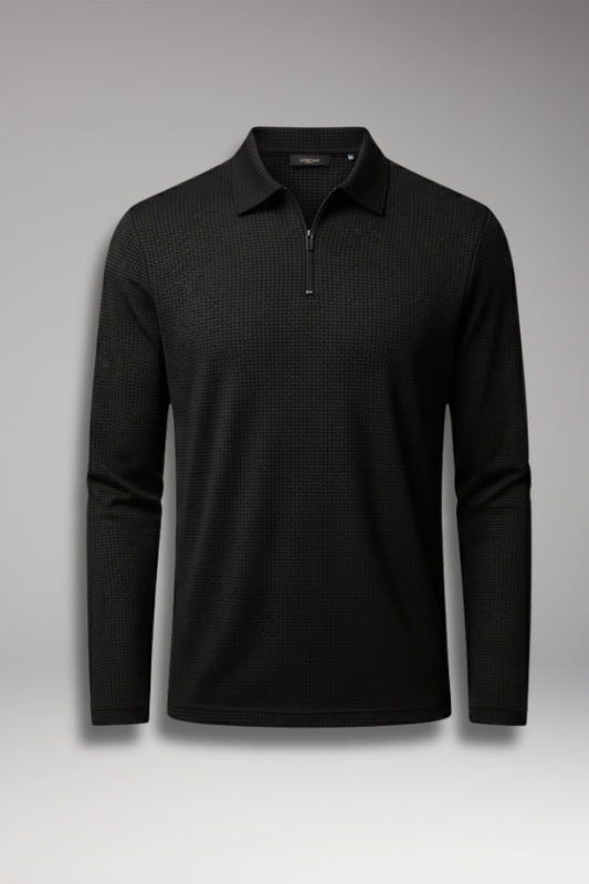 Men's Long Sleeve Polo Zipper Textured Shirt - VibreMode