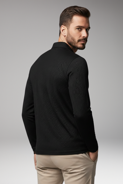 Men's Long Sleeve Polo Zipper Textured Shirt
