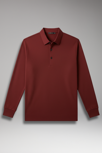 Men's Long Sleeve Polo Textured Knit Streamlined Cut - VibreMode