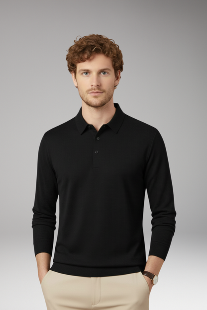 Men's Long Sleeve Polo Textured Knit Streamlined Cut