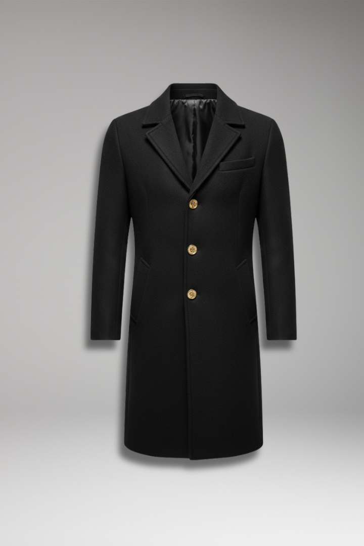 Men's Lapel Collar Long Coat Button Front Closure - VibreMode