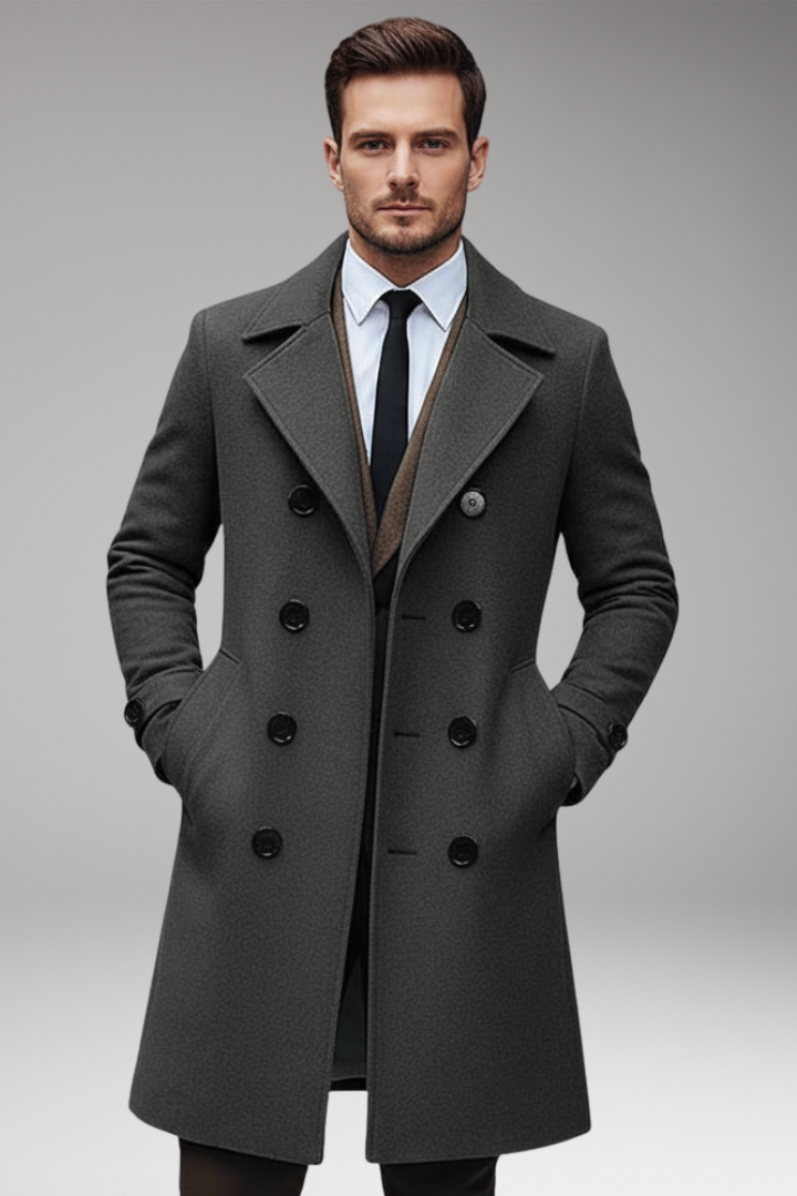 Men's Notch Lapel Long Coat Button Front