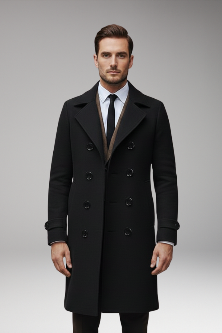 Men's Notch Lapel Long Coat Button Front
